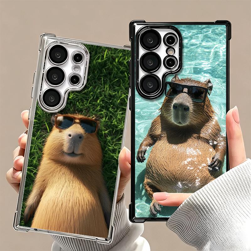 Animal Capybara Cute Plating Phone Case For Samsung Galaxy S24 S25 FE S26 Edge S23 Ultra S22 S21 Plus S20 Anti-Fall Airabag Cove