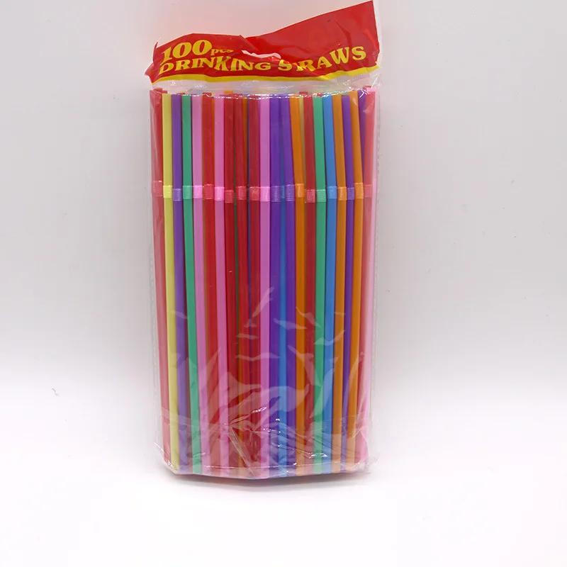 100Pcs Multicolor Plastic Straws Kitchen Beverage Disposable Drinking Straw Cocktail Rietjes Wedding Party Accessories