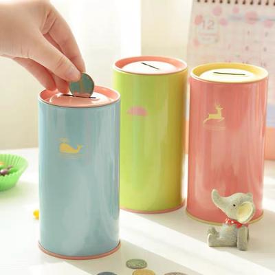 Metal Kumbara Büyük Kapasiteli Hayvan Desenli Tasarım Çocuklar Silindirik Tasarruf Bankası Finansal Yönetim Aracı