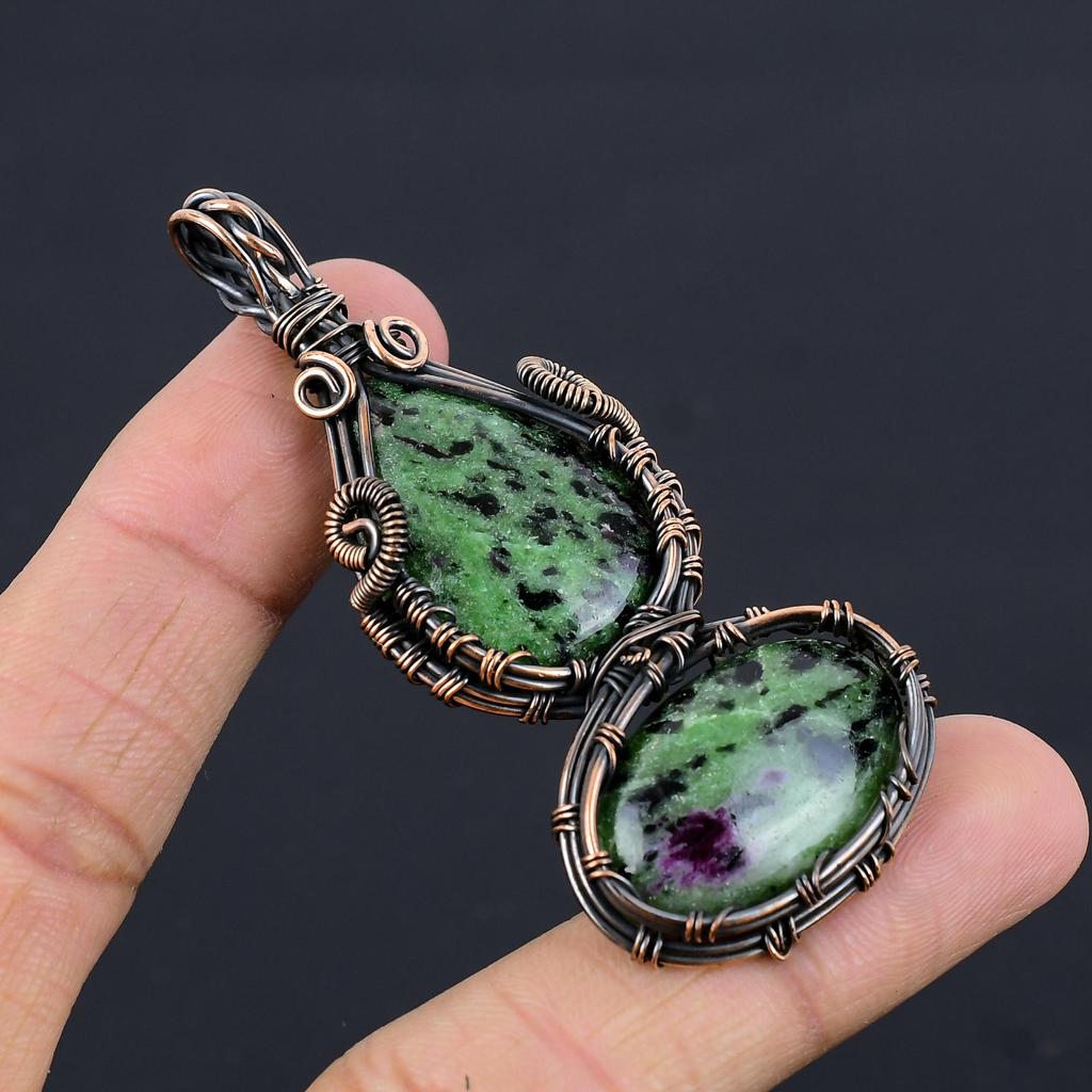 Ruby Zoisite Pendant Gemstone Jewelry, 999 Copper Wire Wrapped Handmade Pendant, Latest Design Jewelry