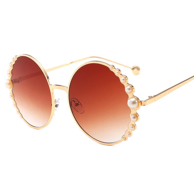 European and American Retro Pearl Round Frame Women's Sunglasses - Model 3403.