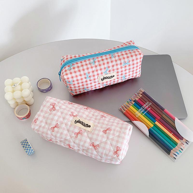 Estuche para lápices con estampado floral y lazo simple estilo Ins, bolsa de almacenamiento para útiles de escritura, estuche para maquillaje, útiles escolares