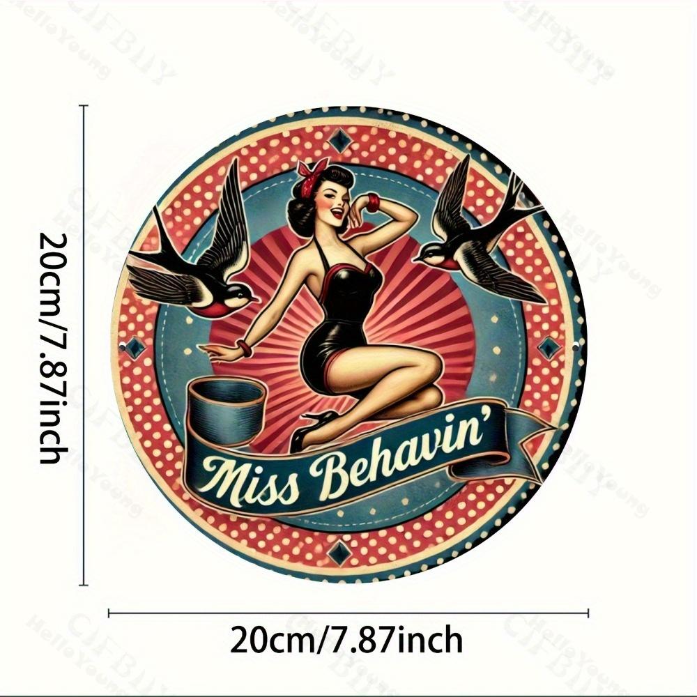

Бетти Пейдж ретро пинап девушка 8x8 круглая алюминиевая настенная художественная прочная металлическая вывеска для домашнего офиса декор идеальный подарок для бара кафе L белый