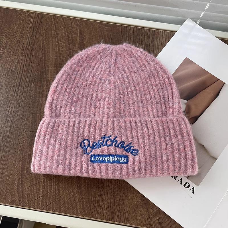 Korean Style Trendy Brand Embroidered Knitted Hat Autumn and Winter Woolen Hat Female Ins Student Couple Letter Pullover Cold Hat Ear Protection Hat