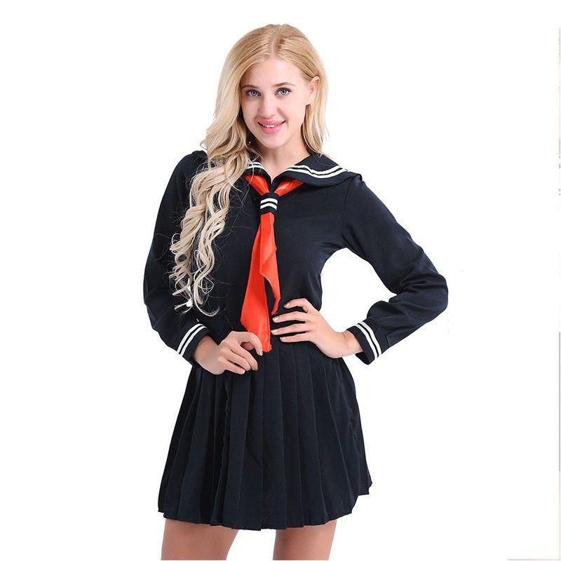 Elegant Women's Long Sleeve School Girl Uniform Sailor Dress For Cosplay Enthusiasts
