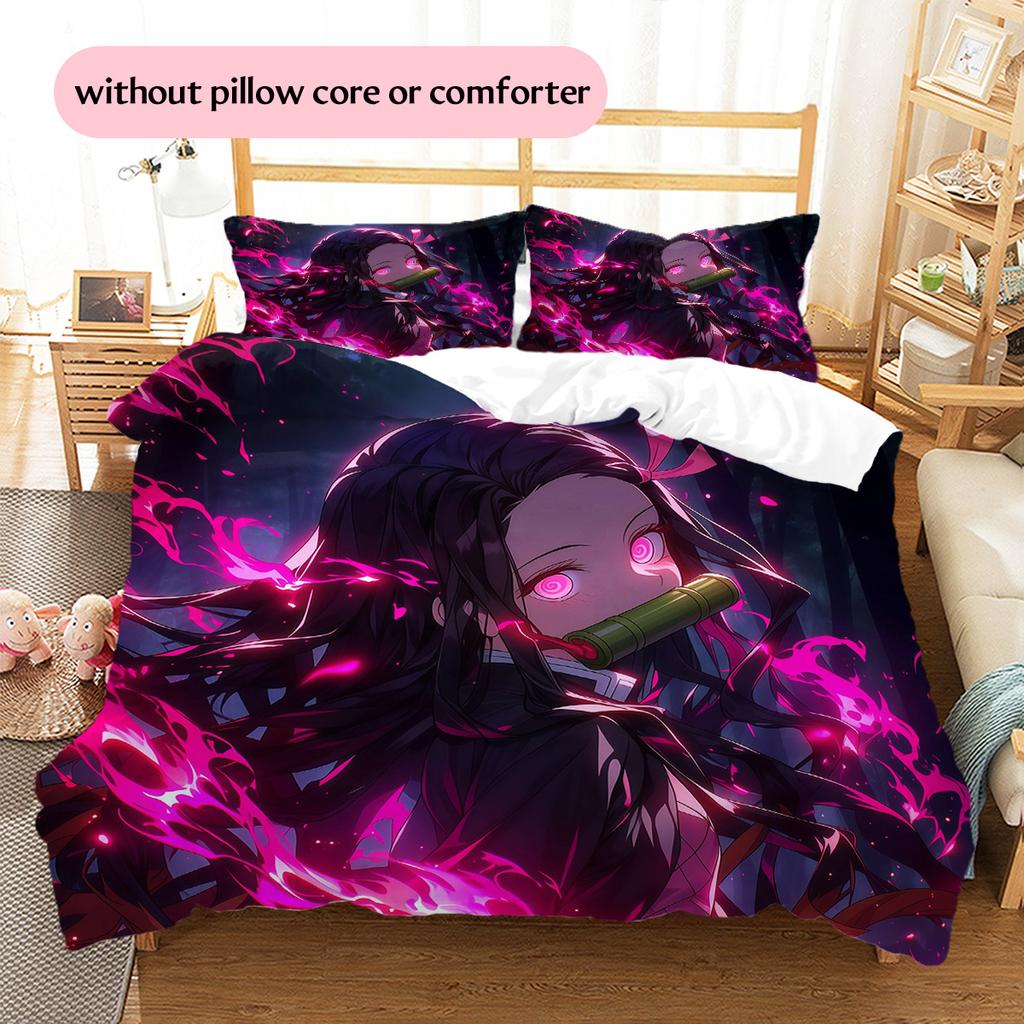 Nezuko Kamado Pattern Bedding Quilt Set Home Decoration Gift (1 * duvet cover + 2 * pillowcase without core)