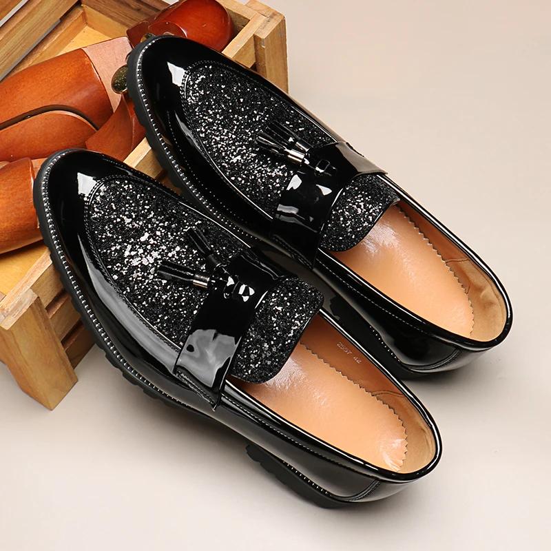Men‘s Luxury Sequins Tassels Loafers Moccasins Mens Wedding Party Nightclub Fashion Leather Casual Shoes Men Outdoor Flats New