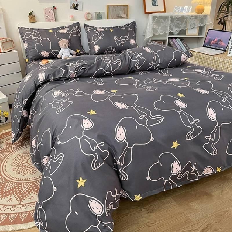 Snoopy Water Wash Cotton Bedding Set With Printed Floral Design For Student Dorms