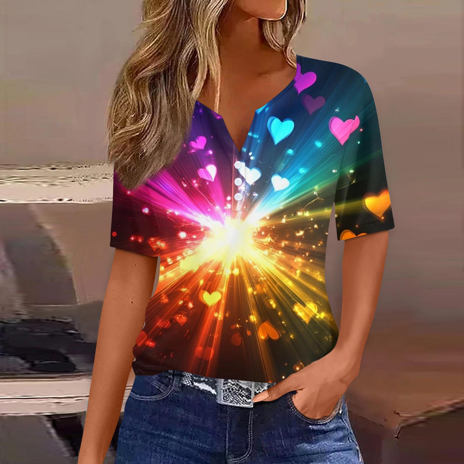 

Women s T Shirt Tee Print Button Short Sleeve Daily Weekend Fashion Basic V- Neck Regular Top St. Patrick s Day XL