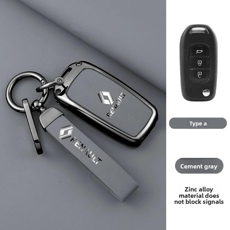 Hub Caps Zinc Alloy Leather Car Key Case Cove Shell Keychain Buckle For Renault Kadjar Captur Megane Sandero Clio 5 2022 Arkana