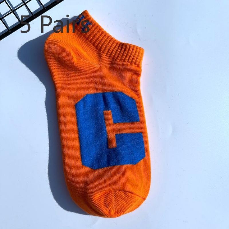 

5 пар носков для мужчин и женщин, большие буквы C, весна и лето, короткие, студенческие, стильные, для скейтбординга, для пар, для улицы, креативные, хлопковые носки для лодок 5 Pairs оранжевый