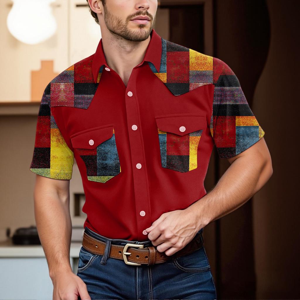 Men'S Fashionable Lapel And Shoulder Length Short Sleeved Casual Top