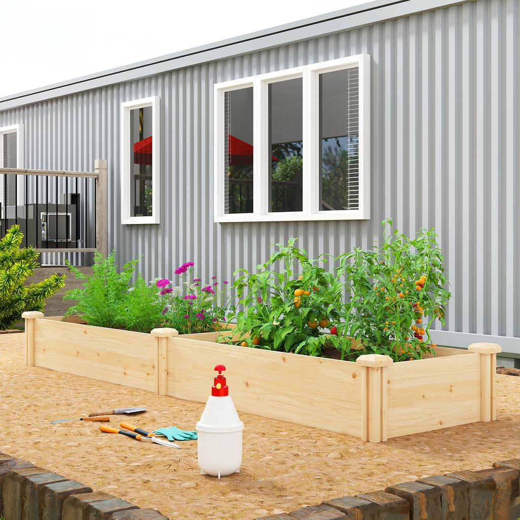 Raised Garden Bed Wood, Planting Bed with Partition, Open Bottom, Cold Frame Garden Bed, 235 x 66 x 26 cm, Natural Wood