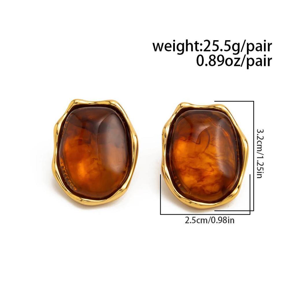 SHIXIN 2026 Irregular Resin Stainless Steel Earring 18K Gold Plated Texture Statement Stud Ear Women Everyday Party Wear Jewelry