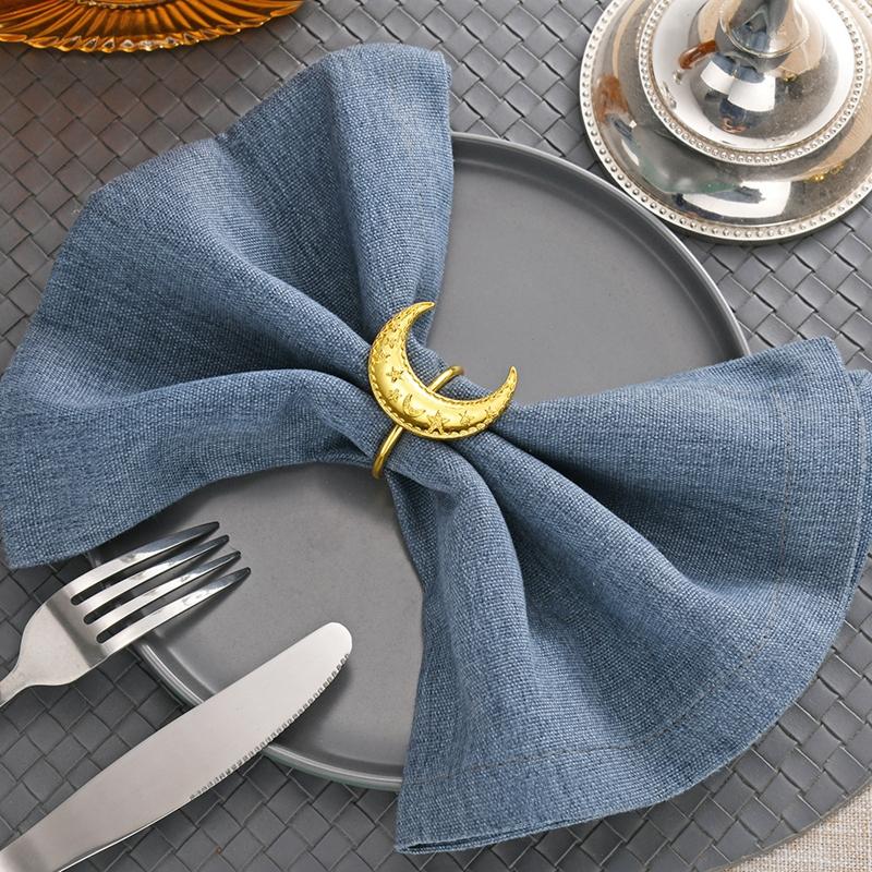 Zinc Alloy Moon Shaped Napkin Buckles Eid Mubarak Napkin Ring Ramadan Decorations Slamic Mubarak Party Table Decor Napkin Holder