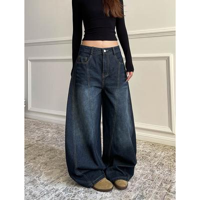 Calça Jeans Casual Azul Feminina Retrô Y2K Anos 2000 Pernas Largas Baggy Cintura Alta Solta Calças Compridas Harajuku