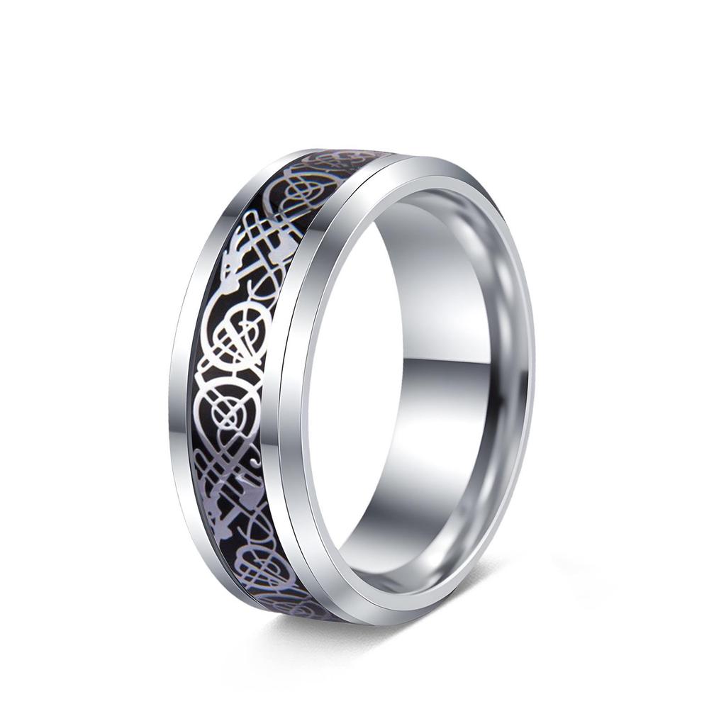 8mm Men's Stainless Steel Celtic Dragon Black Wedding Ring Set