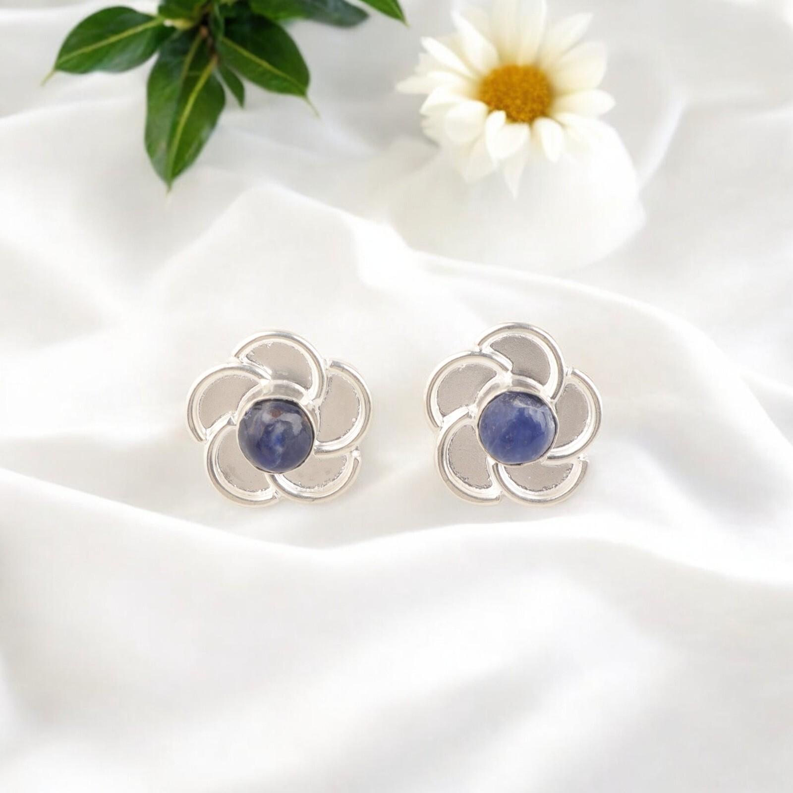 

Genuine Sodalite Gemstone 925 Stamped Silver Jewelry Unique Handmade Studs 0.5 EE-157-28