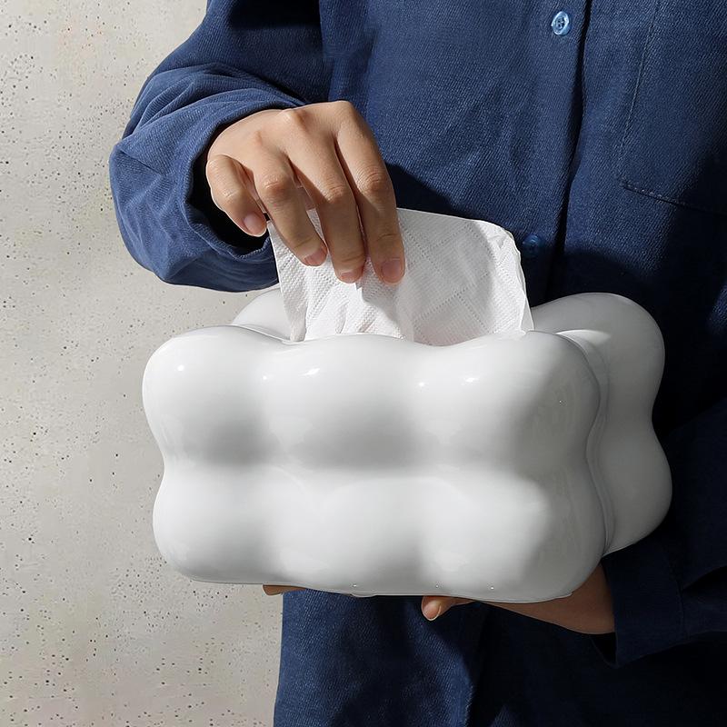 Ins Cream Style Ceramic Tissue Box Living Room Bedroom Desktop Storage Home Decoration Ornaments Home Dining Table Paper