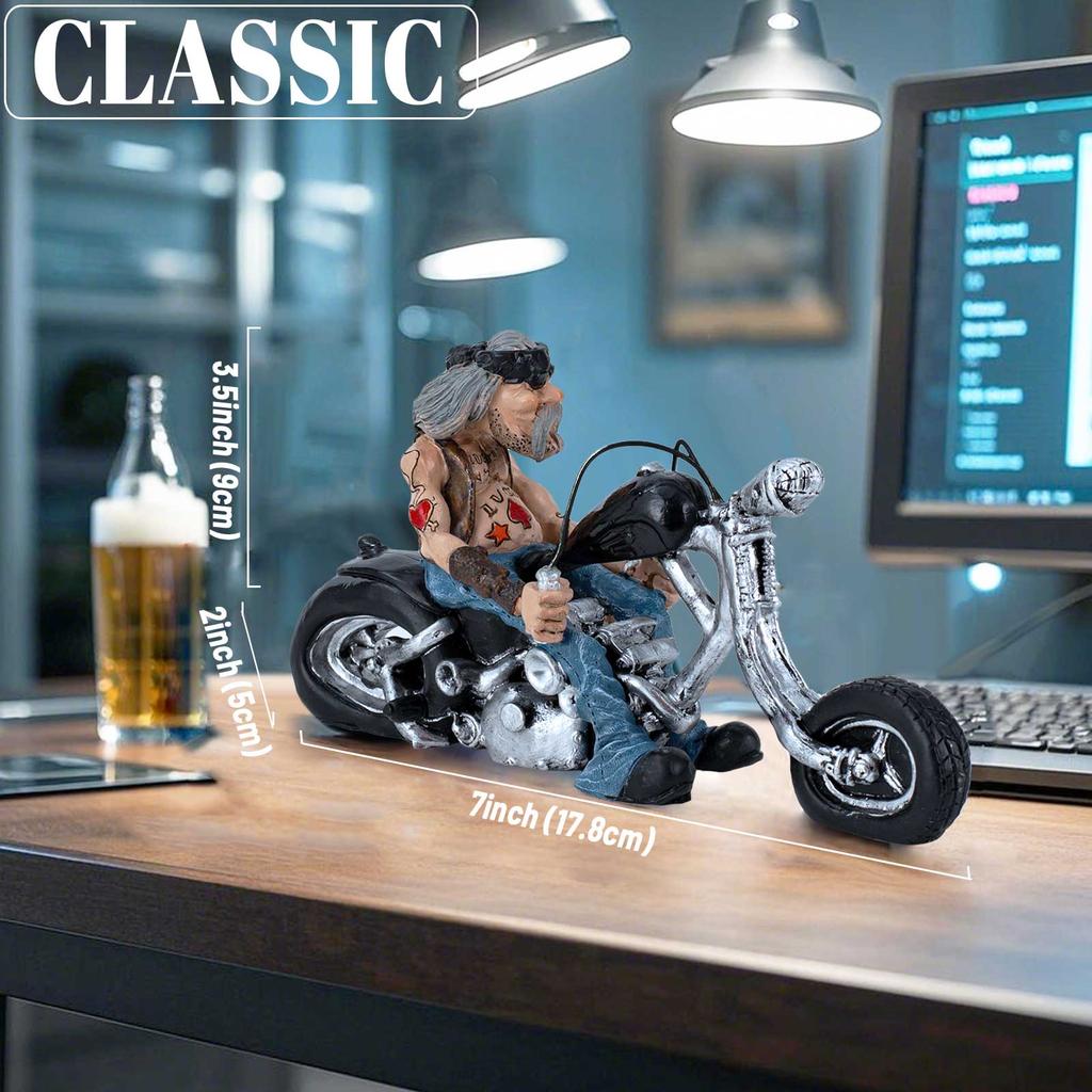 Lustige Biker-Harzfigurine, Motorradfahrer-Heimdekorationsstatue, Retro-Regalornament, Schreibtisch-Tischplatten-Dekoration für Männer
