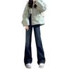 High-Waisted Retro Blue Fleece-Lined Flared Jeans - Women's Winter Slimming Straight-Leg Floor-Length Pants