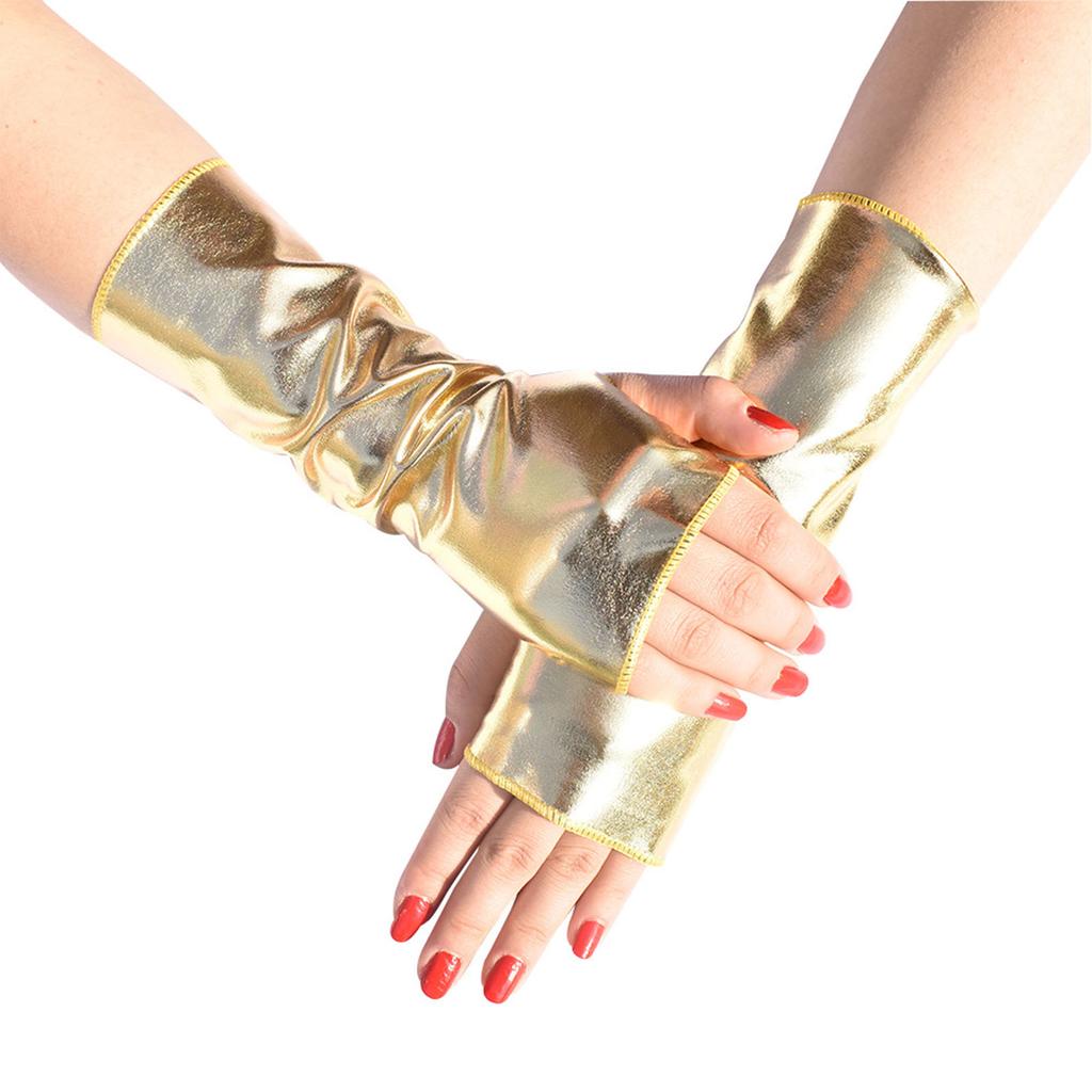 Retro Glanz Leder Kurze Fingerlose Handschuhe Cos Tanzhandschuhe Verkleidungshandschuhe für Festival Verkleidungsparty