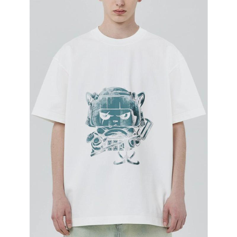 Black T Shirt with Robot Cat Graphic Print for Casual Wear