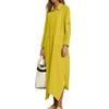 Women's Casual Solid Color Cotton And Linen V-Neck Long Sleeve Button Midi Dress