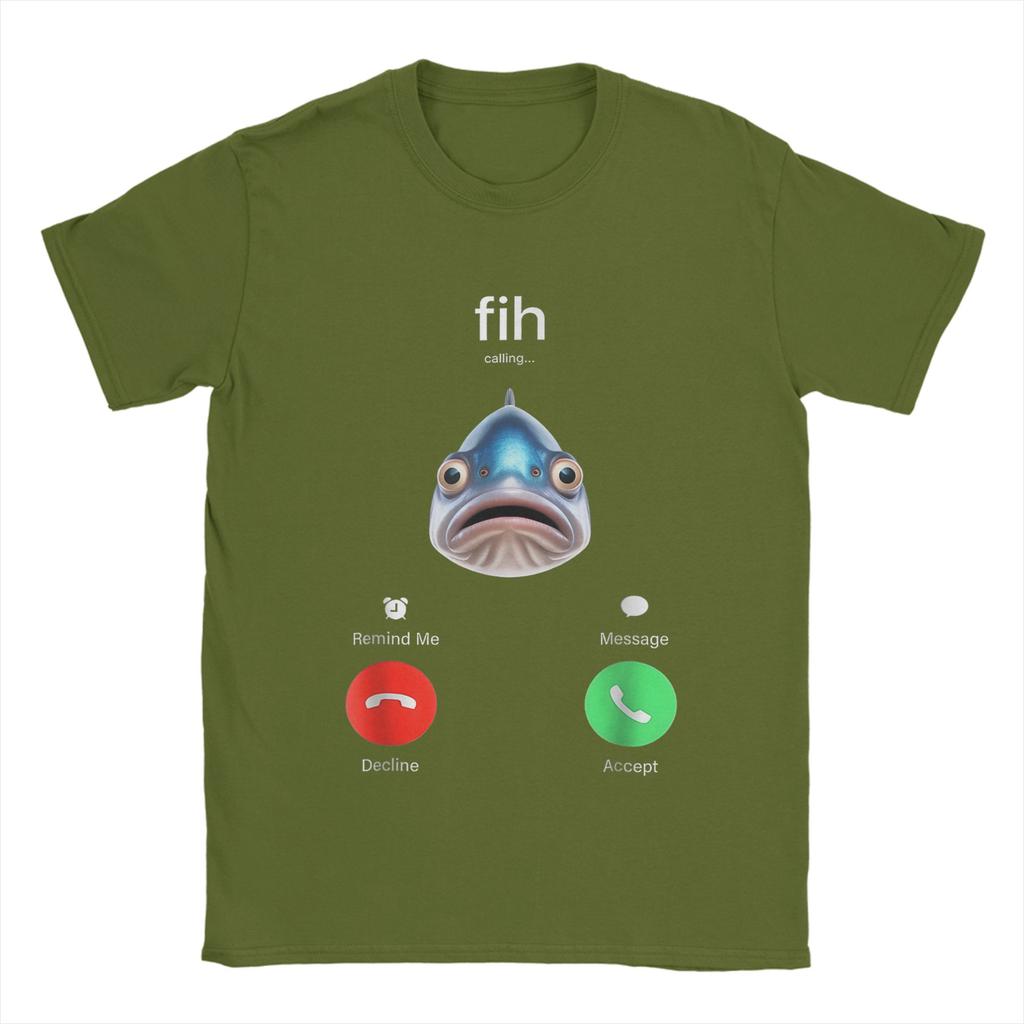Men's T-Shirts Fih Calling Remind Me Message   Funny 100% Cotton Tees Short Sleeve  T Shirts Crewneck Clothes Birthday Gift
