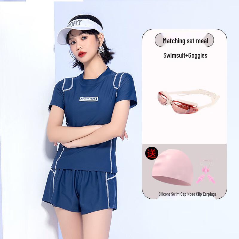 Tuolangshi Women s Conservative Short Sleeve Two-Piece Swimsuit Set M