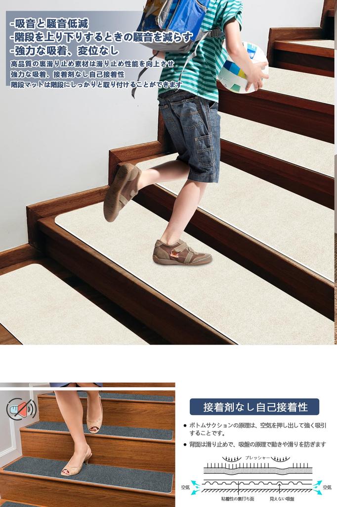 HUIJIE Stair 15 Stair Stair Reduces Strain On No Step Mat for Stair Floor Fall Scratch Stair Mat for Elderly Pets Mat, Non-Slip [70X22cm, Pieces]