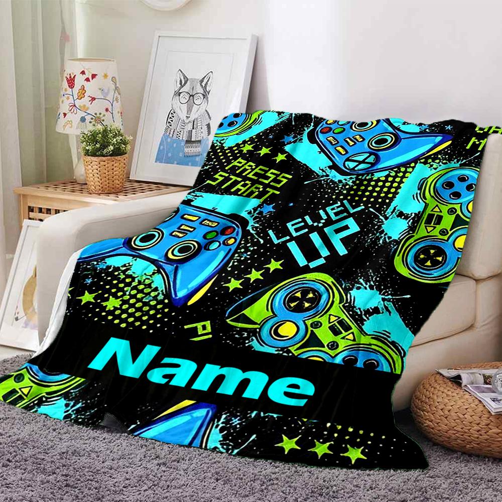 Custom Name Game Controller Theme Printed Blanket - Perfect for Couch, Bed, Travel & Outdoor Use | Machine Washable, Cozy & Durable.