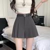Women's High Waist Gray Woolen A-Line Pleated Culottes - Autumn/Winter 2024.