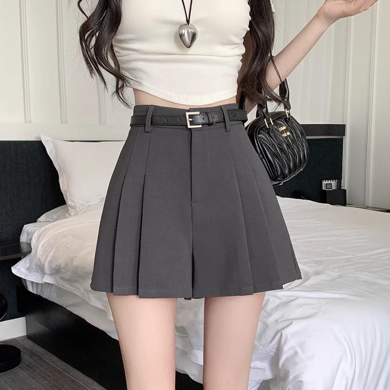 

Women s High Waist Gray Woolen A-Line Pleated Culottes - Autumn/Winter 2024. S чёрный