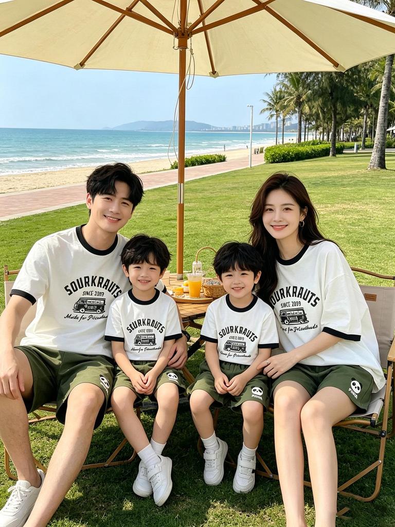 American Retro Family Matching Summer Tees: Mother-Daughter & Father-Son Vacation Outfits