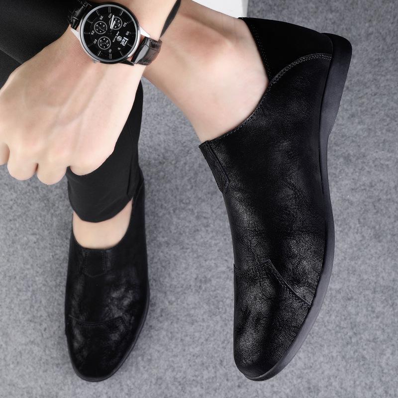 Men's shoes 2025 summer new men's large-size casual leather shoes British soft-soled soft leather lazy one-pedal Doudou shoes