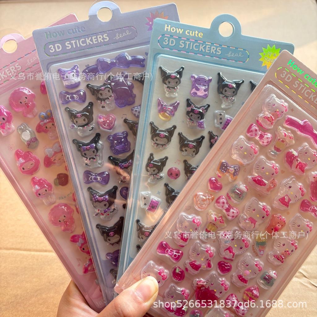 Solid 3D Cartoon Embossed Stickers for Girls - Cute DIY Rewards and Decorative Crystal Stickers