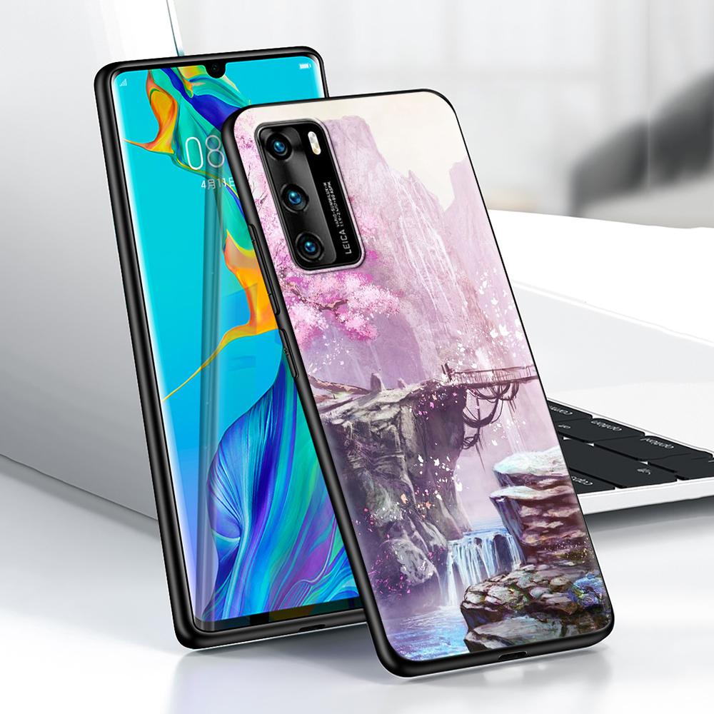 Plum Cherry Blossom Girl Case for Huawei P30 P Smart Z P40 Lite E P20 Y6 Y7 Y9 2019 Honor 8X Play 9A 50 20 Pro Black Soft Cover