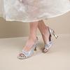 Summer New Fish Mouth Foot High Heel Fashion Casual Large Size Shallow Mouth Rhinestone Net Single Shoes