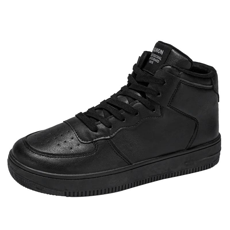 Herren High-Top Freizeitschuhe Leder Atmungsaktiv Dicke Sohle Bequeme Herren Sneaker Mode Weiß Schwarz Studenten Freizeitschuhe
