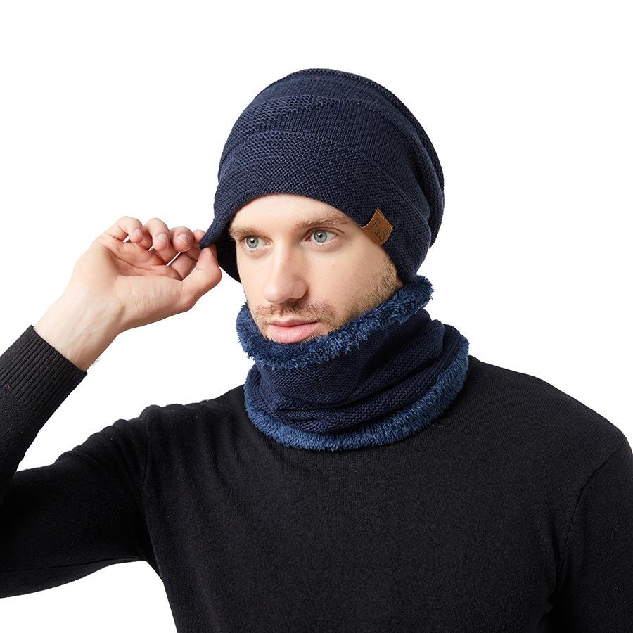 Winter Thick Warm Hat Couple's Warm Hat Solid Color Men's Women's Velvet Knitted Hat Sleeve Cap