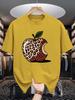Unisex Crew Neck Tee Leopard Print Bitten Apple Art Graphic Print Soft Cotton Loose Short Sleeve Summer Casual Male Streetwear Tops