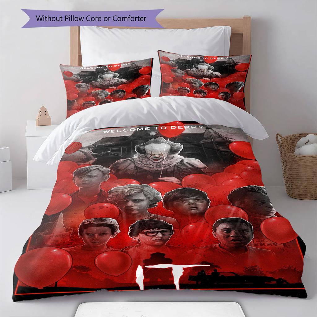 Pennywise Pattern Bedding Home Decoration Birthday Gift ( 1 duvet cover + 2 pillowcase, without core),fan merchandise.