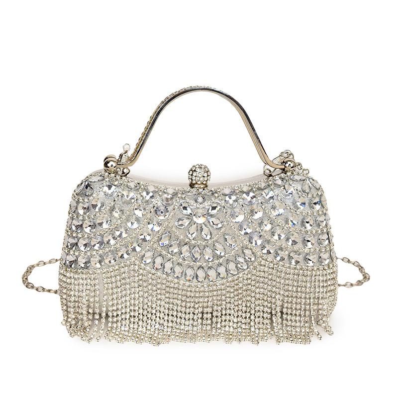 New fashion rhinestone foreign style shoulder messenger bag women's chain fringed dinner bag