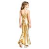 Girls Metallic Disco Outfit Sequins Sleeveless Backless Halter Crop Top Split Bell Bottom Flared Pants