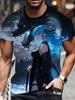 A 3D Printed T-shirt Featuring Anime Dragons and Women, Casual Round Neck and Short Sleeves for Men, Suitable for All Seasons, Regular Fit