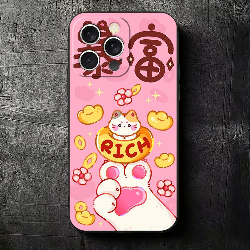 Lucky Cat Maneki Neko Japanese Soft Phone Case for iPhone 16 16E 17 Air 15 Pro Max 14 Plus 13 Mini 11 12 7 Black Cover Back Shel