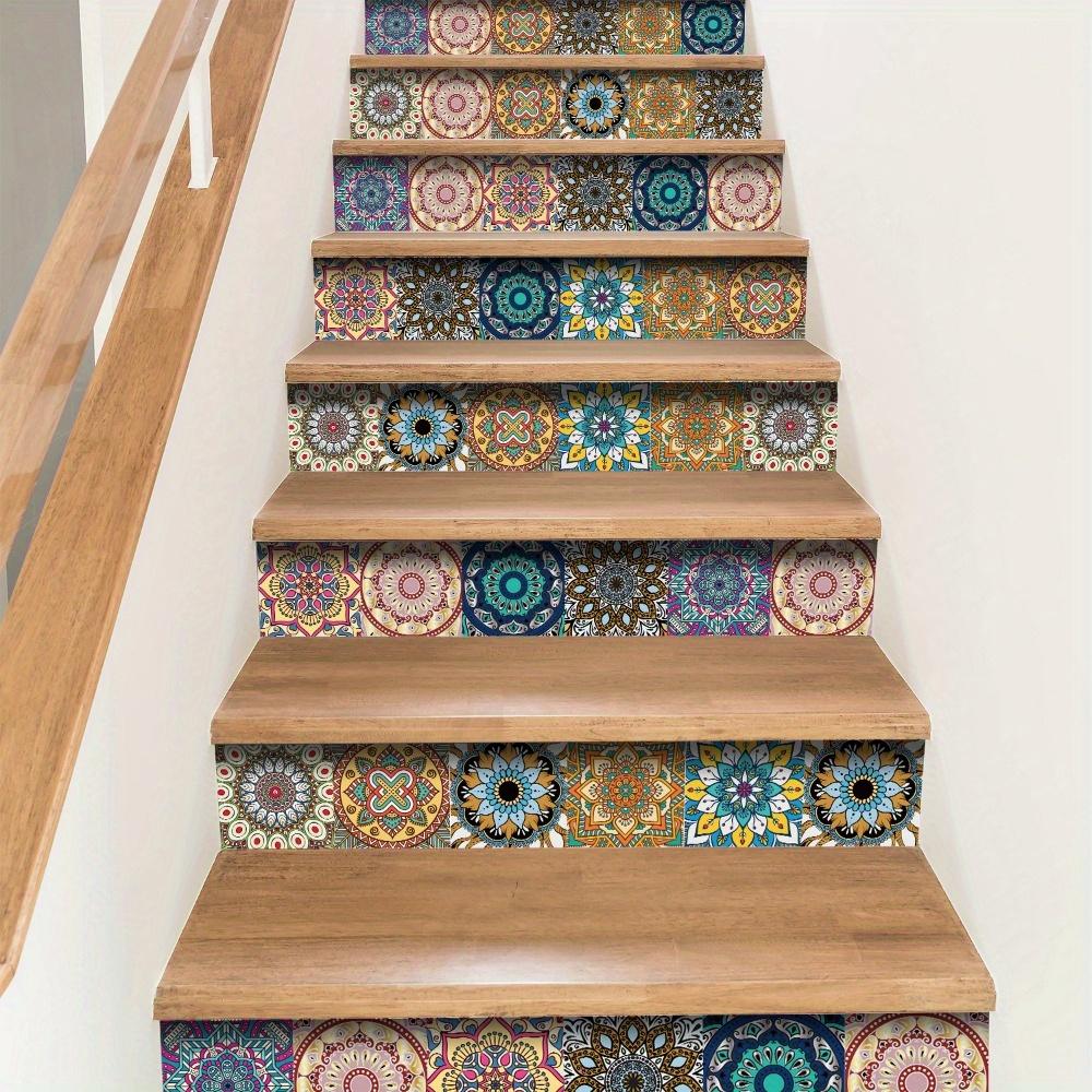 10pcs Self-adhesive Tile Sticker Mandala Dark Color Style Flower Brick Peel and Stick Splash Guard Wall Sticker Waterproof Tiles Stickers for Bathroom