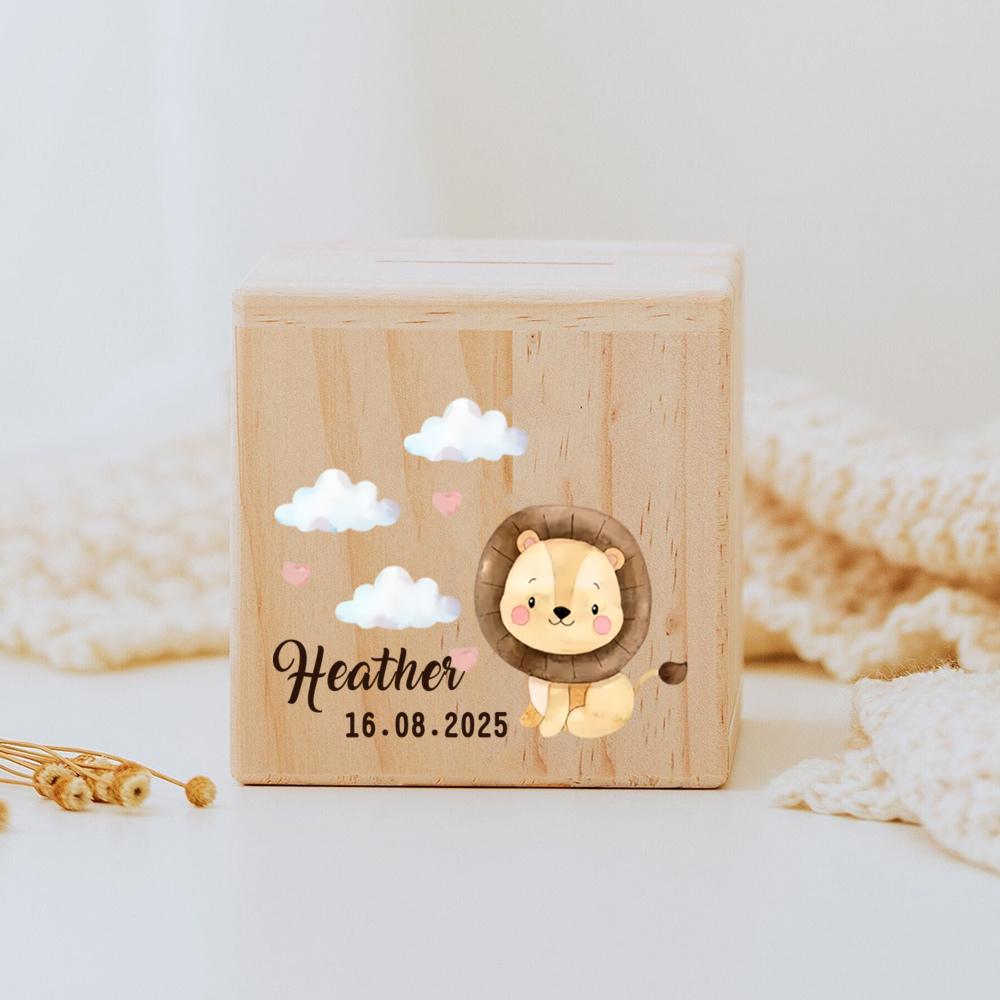 Personalized Animal Piggy Bank,Custom Name Baby Money Box,Children Wooden Money Box,Birthday Gifts for Kids,Baptism Gift