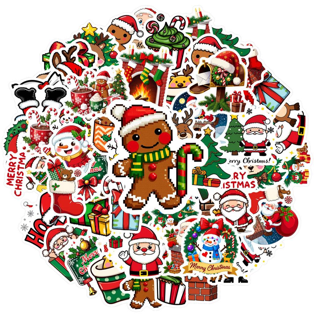 1set Merry Christmas Cartoon Stickers Cute Xmas Tree Santa Claus Elk Stationery Sticker Xmas Graffiti Decals For Luggage Laptop
